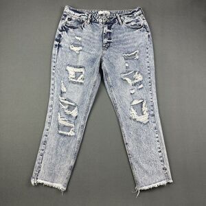 KanCan Jeans Women 30 High Rise Relaxed Tapered Acid Wash Destroyed Casual Denim